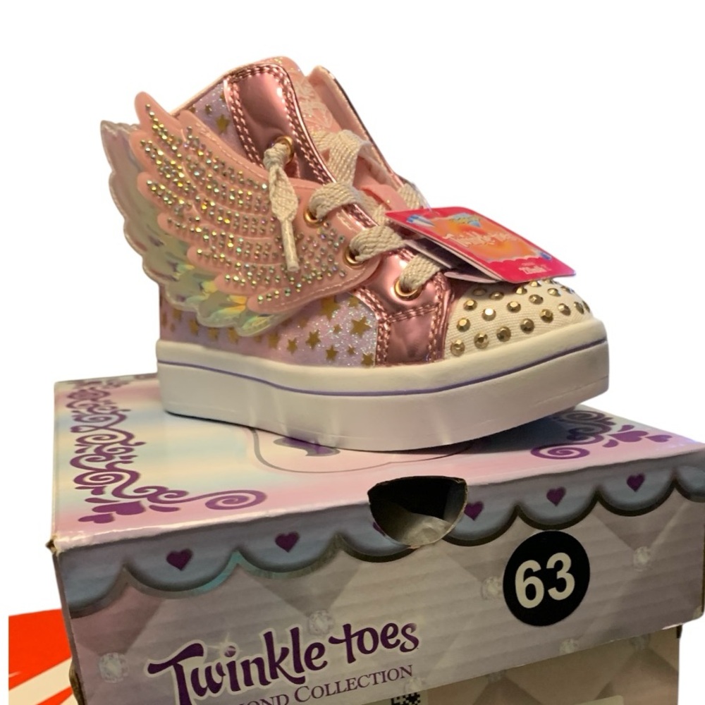 Kids Pink Metallic Winged Sneakers with Gold Studs